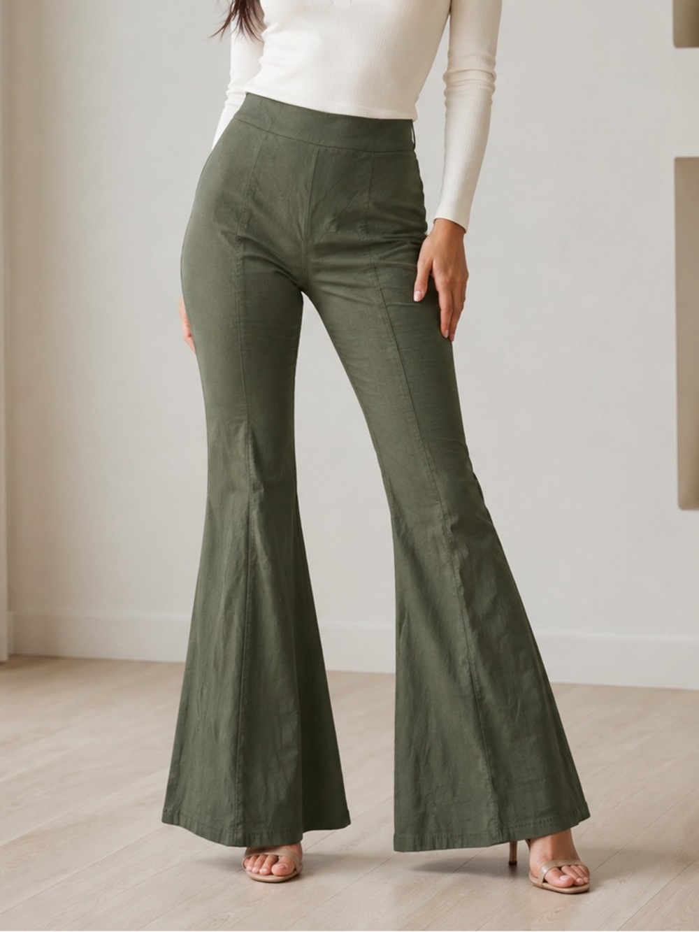 🔹 NWOT Maeve Olive Green High-Waist Flare Pants Size 4